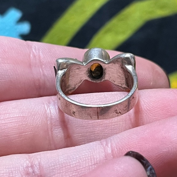 VTG Art Deco Style Citrine Onyx Marcasite Sterling Silver 925 Size 6 1/2 Ring - Picture 5 of 7